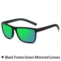 Men's sports polarized sunglasses with black textured frames and green mirrored lenses - Black Frame Green Mirror Lens