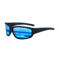 Professional men's sports polarized sunglasses with blue mirrored lenses and black frame. - New Sporty Style (1023) / Polarized / Black Blue Frame Blue Mirror