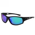 Polarized sports sunglasses featuring iridescent blue-green lenses and matte black frame - Polarized / Black Frame Green Mirror