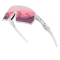 Occhiali da sole da ciclismo bianchi professionali con schizzi di vernice e lenti rosa specchiate - polarizzato / Montatura Bianca Lenti Rosa