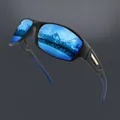 Men's polarized outdoor sports sunglasses with blue mirrored lenses and ergonomic black frame - Polarized / Black Frame Blue Temples Ice Blue Lens