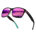 Trendige quadratische Polarisierte Sonnenbrille mit lila verspiegelten Gläsern für Sport - Violetter Spiegel