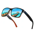 Moderne quadratische polarisierte Sonnenbrille mit blauen verspiegelten Gläsern. - Blaufilm