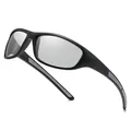 Polarized sports sunglasses for men featuring a black frame and silver mirrored lenses. - Polarized / Black Frame Photochromic Grey