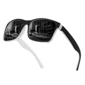 Modische polarisierte quadratische Sportsonnenbrille mit schickem schwarz-weißem Rahmen - Schwarz-Weiß Gestreifter Rahmen Graue Gläser
