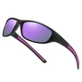 Polarized sports sunglasses with black frame and purple lenses for outdoor activities - Polarized / Black Frame Purple Coating
