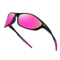 Lunettes de soleil sport polarisées monture noire verres roses pour cyclisme et pêche - Polarisé / Miroir Violet
