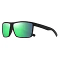 Polarized outdoor sports sunglasses with square black frame and green mirrored lenses - Black Frame Green Mirror / Polarized