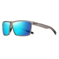 Polarized sports sunglasses with matte grey frame and blue mirror lens for UV protection - Transp Grey/Ice Blue Mirror / Polarized