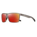 Square grey frame sports sunglasses with red polarized mirrored lenses - Transparent Grey Frame Red Lens / Polarized