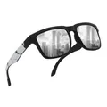 Occhiali da sole polarizzati quadrati premium con aste in marmo e riflesso della città - polarizzato / Argento Specchiato
