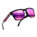 Lunettes de soleil polarisées carrées avec branches florales et verres miroir roses. - Polarisé / Miroir Violet