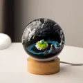 Detailansicht einer Kristallkugel-Nachtlampe aus Harz mit Miniatur-Hirsch-Landschaft. - Künstlicher Perlenhirsch (8cm) / 8cm