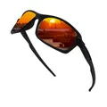 Polarized sports sunglasses with orange mirrored lenses for cycling and fishing use - Polarized Full Frame (P52) / Matte Black Frame Red Lens