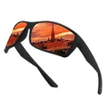 Occhiali da sole sportivi polarizzati con lenti a specchio arancioni e montatura nera - Stile Sportivo Polarizzato (Pellicola Rossa) / Pellicola Rossa