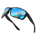 Occhiali da sole sportivi polarizzati con lenti blu specchiate e montatura nera. - Stile Sportivo Polarizzato (Pellicola Blu) / Pellicola Blu