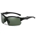 Schwarze halbrandlose polarisierte Sportsonnenbrille für Outdoor-Radfahren und Laufen - Ganz Schwarzer Rahmen Grüne Linse