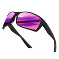 Professional polarized sports sunglasses with square black frames and mirrored pink lenses - Purple Mirror