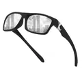 Black matte square polarized sports sunglasses with silver mirrored lenses - Polarized / Black Frame Silver Mirror