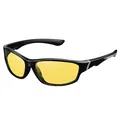 Sport polarized sunglasses with yellow lenses and black frame for night driving and cycling - Polarized / Black Silver Frame Night Vision Yellow