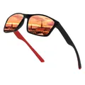 Occhiali da sole sportivi polarizzati con montatura quadrata nera e aste rosse - Stile Quadrato Polarizzato / Montatura nera e rossa (lenti rosse)