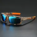 Gafas de sol deportivas polarizadas tácticas con montura de camuflaje y lentes azules. - Camo Espejo Azul