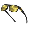 Matte black square polarized sports sunglasses with reflective yellow lenses for cycling - Polarized / Black Frame Night Vision Yellow Lens