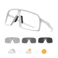 Photochromic cycling sunglasses with white frame for day night outdoor bicycle use - White
