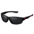 Polarized sports sunglasses with black frames and red accents for cycling and driving - Polarized / Black Red Frame Gray Lens