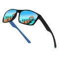 Square black polarized sports sunglasses featuring vibrant blue mirrored lenses for driving. - Polarized Square Style / Black Frame (Ice Blue Mirror)