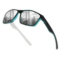 Polarized sports sunglasses with black and blue square frame for cycling and driving - Polarized Square Style / White (Mercury Mirror)