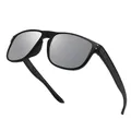 Polarized sports sunglasses with black frame and silver mirrored lenses, rivet detail. - Polarized / Silver Mirror
