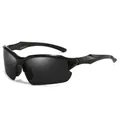 Polarisierte Herren-Sportsonnenbrille in Schwarz mit Halbrand für den Außeneinsatz. - Schwarzer Rahmen Graue Linsen