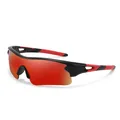 Professional red sports cycling sunglasses with black frame and colorful mirrored lenses - Black Red Frame Red Lens