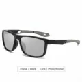 Professional black square frame sports sunglasses with gray photochromic polarized lenses - Square Frame (3235) / C6 Photochromic