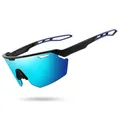 Occhiali da sole sportivi da ciclismo con lenti a specchio blu UV400 e montatura nera - Stile a Mezza Montatura (1044-2) / Montatura Nero Blu Specchio Blu