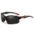 Polarisierte Sport-Sonnenbrille für Herren, schwarz-roter Halbrahmen für Radsport. - Schwarz Roter Rahmen Graue Gläser
