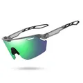 Sport cycling sunglasses with green iridescent lens and grey transparent frame - Half Frame Style (1044-2) / Transparent Gray Frame Green Mirror
