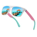 Outdoor sports polarized sunglasses with white frame and pink-cyan gradient temples. - Polarized Lens / White Frame Ice Blue Mirror