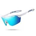 White frame outdoor sports sunglasses with blue mirrored UV400 lenses for cycling - Half Frame Style (1044-2) / Solid White Frame Ice Blue Mirror