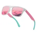 Polarized sport sunglasses with pink mirror lenses and pink-blue gradient temples - Polarized Lens / White Frame Pink Mirror