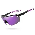 Professional sports cycling sunglasses with purple mirrored lens and black frame - Half Frame Style (1044-2) / Black Frame Purple Coating