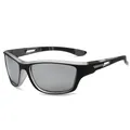 Sportliche polarisierte Sonnenbrille für Herren zum Radfahren mit schwarzem und silbernem Rahmen - Transparent Grauer Rahmen Silber Spiegelgläser