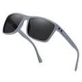 Lightweight men's polarized driving sunglasses with gray textured frame and dark lenses. - Grey Frame Black Temples Grey Lens / Polarized