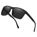 Classic black polarized sunglasses for men featuring a textured frame and spring hinges - Black Frame Gray Temple Gray Lens / Polarized