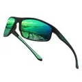 Occhiali da sole sportivi polarizzati con montatura nera e lenti a specchio verdi da pesca - Montatura Quadrata Polarizzata (2009) / Pellicola Verde
