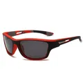 Rote und schwarze Herren-Sportsonnenbrille polarisiert für Radsport und UV-Schutz - Roter Rahmen Graue Gläser