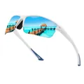 Gafas de sol deportivas polarizadas de media montura blancas con lentes de espejo azul - Montura Blanca Espejo Azul