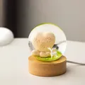 Détail d'une boule de cristal avec une pierre en forme de cœur gravée et un petit cerf. - Je t'aime / Version à Brancher