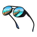 Occhiali da sole polarizzati con montatura nera e lenti a specchio blu per ciclismo e pesca - Polarizzato (Rivestimento Reale) / Blu Specchio Elastico
